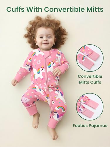 Image of Unisex Baby Bamboo Viscose Long Sleeve Romper, Cute Prints Zipper Footless Jumpsuit, Toddler One-Piece Outfits