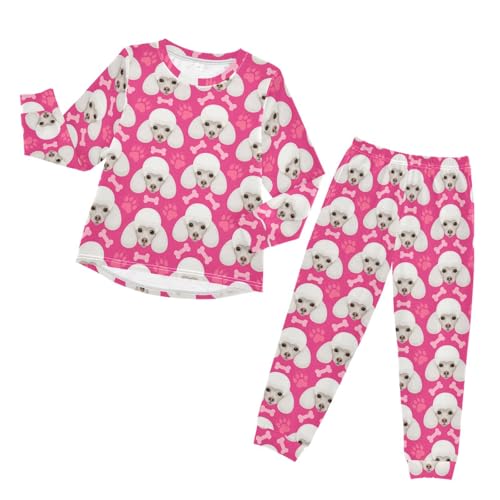 Poodle Pattern Pink Soft Pajama Set for All Seasons,Breathable Pjs Long Sleeve Sleepwear,Comfy Loungewear 2 Piece Underwear Set 5T