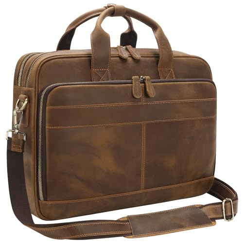 Image of Jack&Chris Full Grain Leather Briefcase for Men, Business Messenger Bag Laptop Bag Attache Case, Fits 15.6 Inch Laptop
