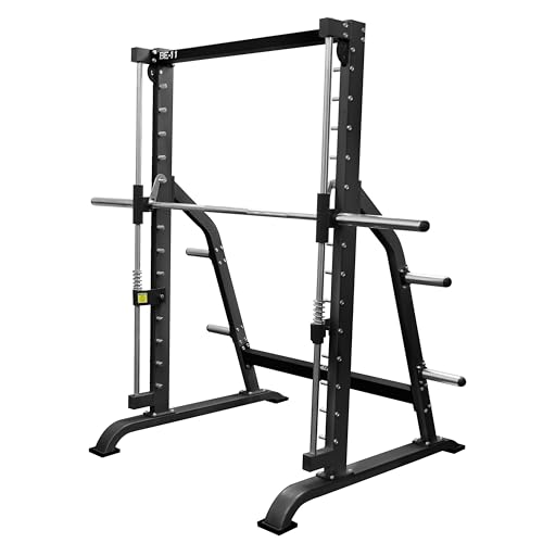 Valor Fitness Smith Machine Squat Rack Cage - Home Gym Equipment - 2' Plate Storage - Attached Sliding Knurled Barbell - Max Weight 500 Lb