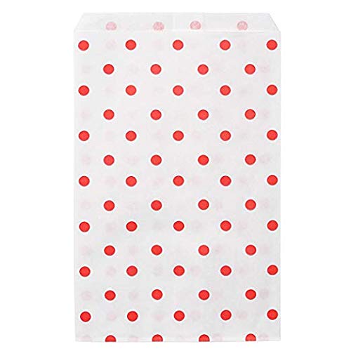 RJ Displays-100 pcs pack Red Dot Paper Gift Bags, Holiday Gift Bag 6" x 9" Gift Card, Gift Candy, Cookies, Doughnut, Crafts, Party Favor, Sandwich,