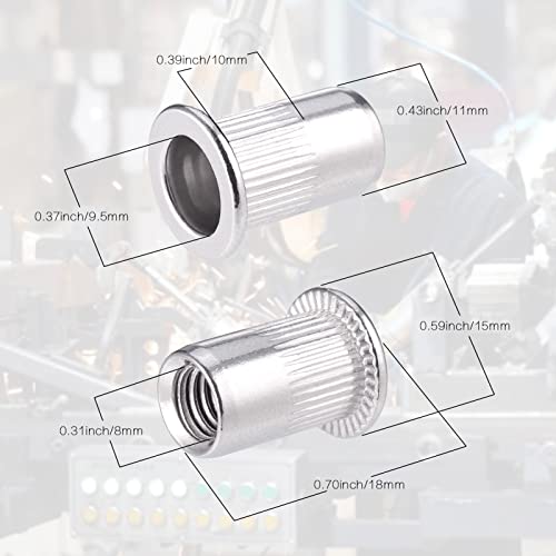Hejo 60 Stück Nietmuttern M8, Nietmuttern Edelstahl Flachkopf, Blindnietmutter Gewindenieten für Befestigung Möbeln Dekorationen Handwerk