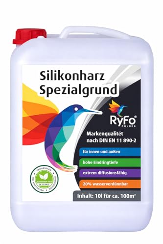 RyFo Colors Silikonharz Spezialgrund 10L – Silikonharz Grundierung & Tiefengrund für Fassaden und Putz, hohe Eindringtiefe, diffusionsfähig, für innen und außen