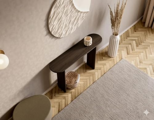 Image of Furniture Modern Solid Wood Console Table with Rounded Edges, Natural Finish, Minimalist Scandinavian Style Entryway Furniture Set for (Style 1, Walnut, 100x30x70)