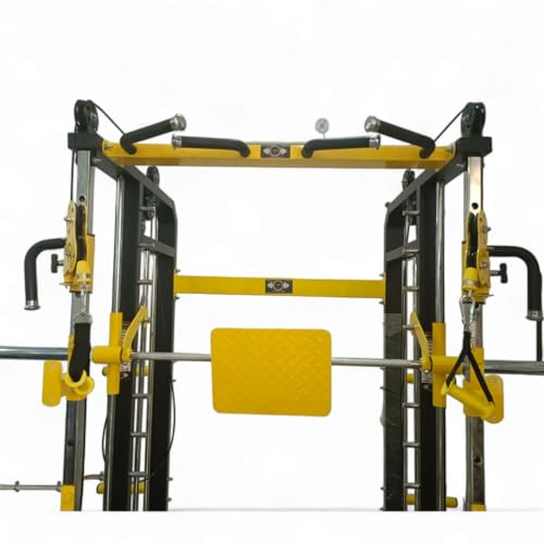 Image of Gym24 Equipments Sonata Functional Trainer with Smith Machine & Power Cage | Dual Cable Crossover System | 160 kg PVC Weight Stack | Multi Gym Strength Training Equipment with Bench | Yellow Black