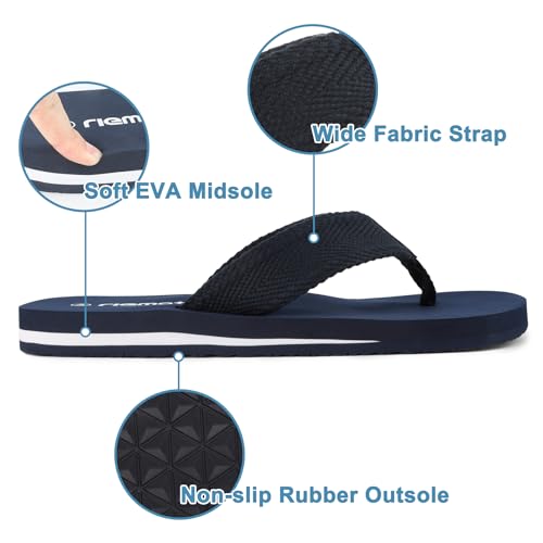 riemot Men's Flip Flops Arch Support Thong Sandals Cushioned Summer Slippers for Beach Swimming Pool Travel Comfortable Shower Shoes Size 8-142