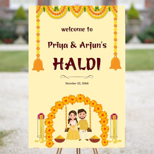 Personalized Welcome Sign for Haldi Decoration Custom Haldi Welcome Sign Indian Haldi Ceremony Welcome Sign Traditional Decor Welcome to Haldi Yard Sign (Version 7)
