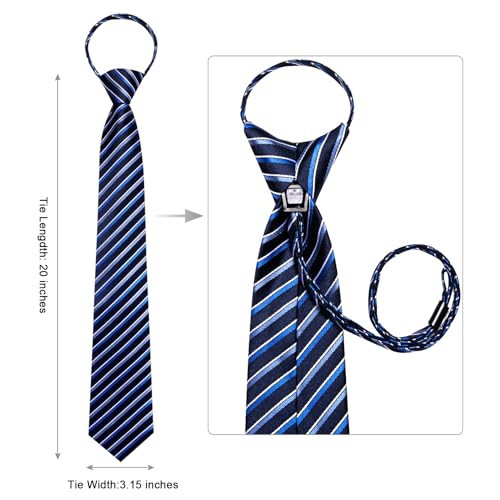 Image of Hi-Tie Zipper Ties for Men Pre-tied Tie Set Lapel Pin Pocket Square and Cufflinks Formal Business Wedding Adjustable Necktie