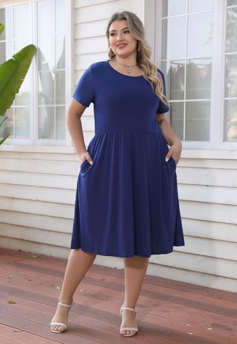 Image of Nemidor Women Plus Size Casual Dress Midi Flt Flare Pocket
