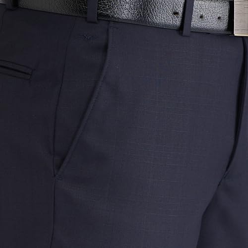 Image of Park Avenue Men's Mid Rise Regular Fit Structure Pattern Poly Viscose Blend Flat Front Formal Trouser