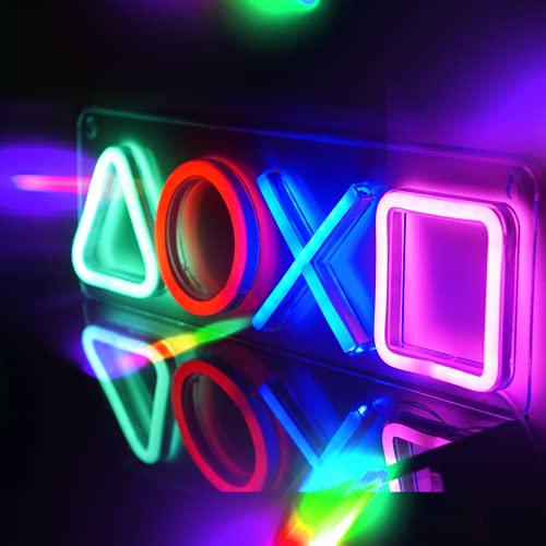 Neon Sign Playstation Icon Light for Bedroom Wall Decor USB Powered with Switch Gaming Accessories Acrylic Neon Light Led Signs for Video Game Room Bar Sign Kids Birthday Party Decoration Gamer Gifts Giving Christmas