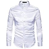► Material: Polyester Herren Hemd Langarmshirt Vintage Glänzendes Mode Metallic Glänzend Glitzer Schlank Fit Shirt für Nightclub Party Tanzen Disco Halloween Cosplay Kostüm(Weiß, EU-52 / CN-XL)