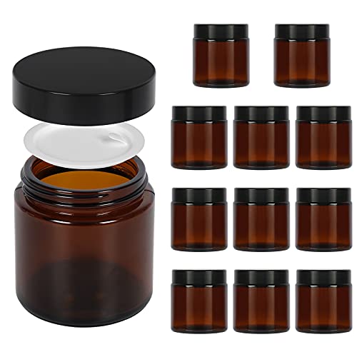 Haneye 4 oz Amber Round Glass Jars, Pack of 12 with Black Lids, Cosmetics Containers for Face Cream Lotion, Powder, Candle, Spice, Body Butter
