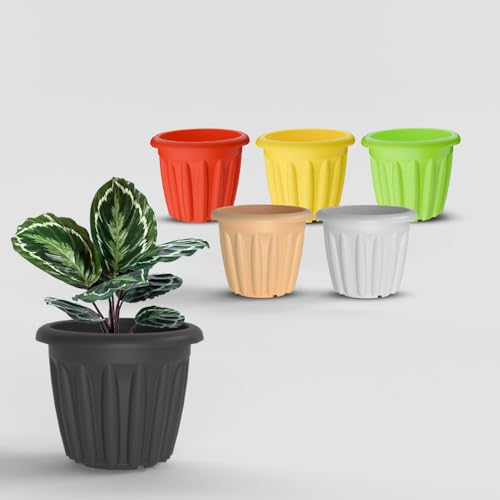 Image of YUCCABE ITALIA SHERA Floot 8 Inch Plastic Flower Pot 6 Piece Set of Round Shape Planter for Home Garden Seedling Planter for pots (Multicolor)