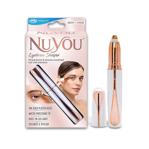 JML NuYou Eyebrow Trimmer - Brow Shaper with Micro-Precision Trimming Head - Hypoallergenic 18K Gold-Plated Eyebrow Razor, LED-Lit Trimmers, Portable for On-The-Go Quick Touch-ups