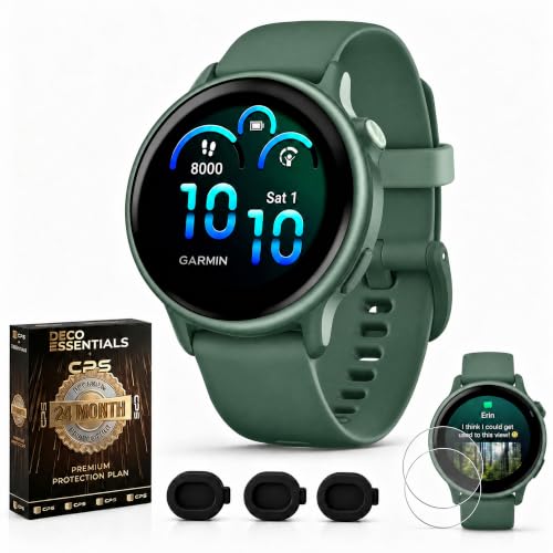 Garmin vivoactive 6, Health and Fitness GPS Smartwatch, AMOLED Display, Up to 11 Days of Battery, Jasper Green with Silicone Band, 010-02985-02 - Bundle w/Deco Essentials 2-Year CPS Plan - image 1