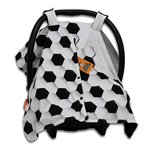 Dear Baby Car Seat Canopy 40”x30” Soft Lightweight Fabric – Soccer Pattern | Easy to Wash with Cute Patterns &amp; Vibrant Colors – Crafted For Little Ones, Ideal for Milk Time, Summer Days &amp; Cooler Weather