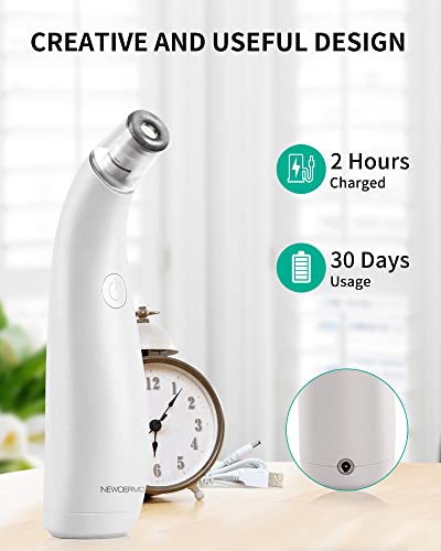 NEWDERMO 2-in-1 Microdermabrasion Machine for Facial, Diamond Microdermabrasion Device USB Rechargeable - Advanced Home Facial Treatment Machine (White)