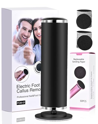 Lima Electrica Pies Quita Durezas para Pies Profesional Pedicura Callos Pies Eliminar - Velocidad regulable - electrico limador de durezas con 60 Papel De Lija, Negro