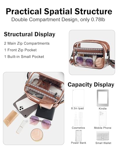 Image of FADEON Clear Bag for Stadium Events, Clear Crossbody Bag, Transparent Purse | Double-Zipper Clear Crossbody Meets 12 inchx12 inchx6 inch Stadium, Reinforced Straps, Waterproof for Concerts, Sports & Festivals