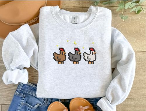 Embroidered Stardew Valley Chicken Sweatshirt, Perfect Gift for Gamers, Stand out with Gaming-inspired Fashion, Cozy & Cute Gaming Attire3
