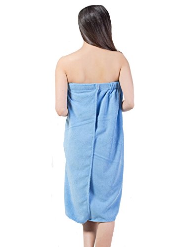 Queena Women Microfiber Bath Towel Wrap & Hair Turban Adjustable Spa Shower Cover Up,Blue