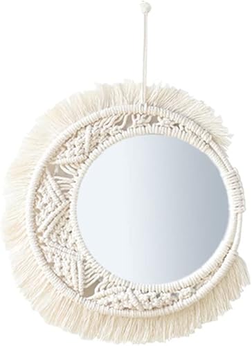 Miniatura 10 de Mini espejo redondo de pared con flecos bohemios macramé de 15.75 pulgadas, pequeño círculo de pared para colgar, espejo circular para pared, adorno