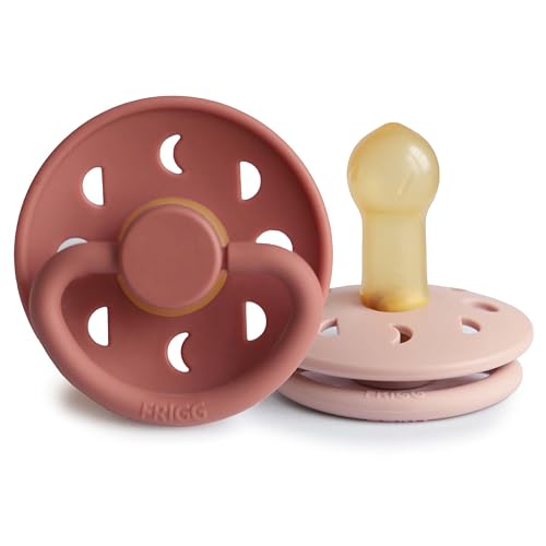 Image of FRIGG Moon Natural Rubber Baby Pacifier | Made in Denmark | BPA-Free (Blush/Powder Blush, 6-18 Months) 2-Pack