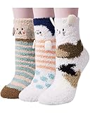 Loritta 3 Pairs Womens Fuzzy Socks Winter Warm Fluffy Soft Slipper Home Sleeping Cute Animal Socks,Cute Animal