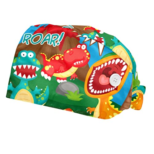 Chapeaux bouffants 2PCS dinosaures avec bandeau de travail ajustable