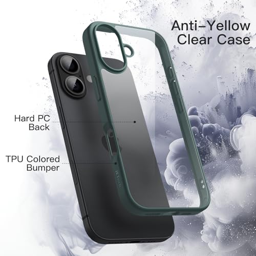 Image of JETech Case for iPhone 17 6.3-Inch, Shockproof Phone Bumper Cover, Solid Color Matte TPU Frame, Anti-Scratch Clear Back (Dark Green)