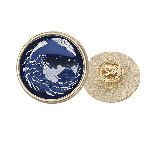 Pin's vagues de l'océan bleu de nuit broche ronde en métal taille M