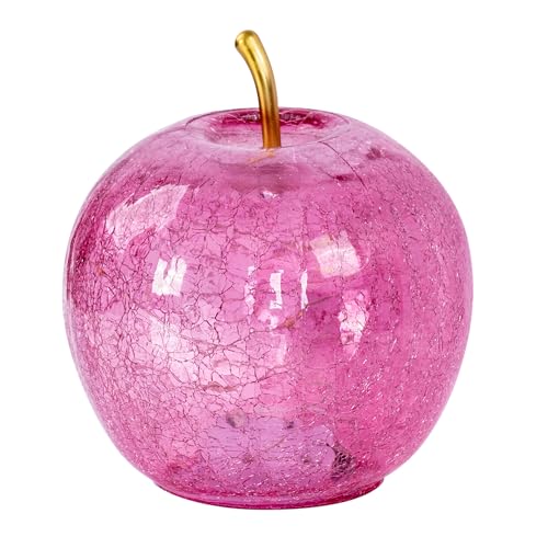 LED Apfel H17cm Rosa Glas Dekolampe Timer Tischlampe Stimmungslicht Pink Dekoleuchte Crackle Look