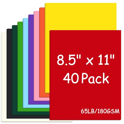 Cardstock 8.5 x 11, 65Lb Bright Color, 40 Sheets