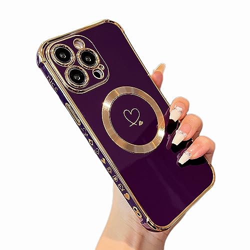 Coque iPhone 15 Pro MagSafe violette à cœurs ZTOFERA