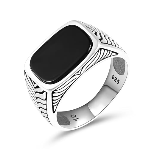 Sterling Silver Men's Ring with Onyx Stone, Classic and Bold Design
