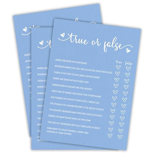 EXW Baby Shower Games, True Or False, Double-sided Filling Blue Minimalism Game Cards, Funny Baby Shower Games, Baby Shower Party Supplies & Decorations, 30 game Cards & 1 Answer Card -B07