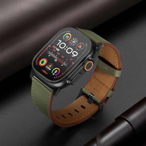 UUPWPOKT Compatible with Apple Watch Ultra 2 / Ultra Band 49mm 46mm 45mm 44mm 42mm 41mm 40mm 38mm, Top Grain Genuine Leather Band for iWatch Ultra Series 10 9 8 7 6 5 4 3