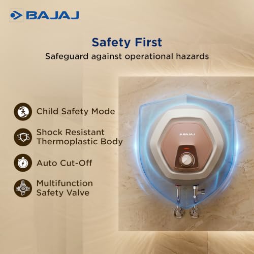 Image of Bajaj Armor Series Contempo Neo 15L Storage Water Heater For Home|5 Star Rated Geyser For Bathroom|Glass-lined Coating|Non-Stick Heating Element|Suitable For High Rise Building|White & Beige