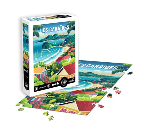 Calypto 3907300 Karibik, 500 Teile Puzzle mit Soft-Touch, farbenfrohes Puzzlemotiv mit samtiger Oberfläche inkl. Puzzleposter, für Erwachsene und Kinder ab 8 Jahren, Grafikpuzzle, Küste, Urlaub
