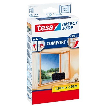 tesa Insect Stop COMFORT pour Porte-Fenêtres - Moustiquaire avec Ruban Auto Agrippant - Filet Anti-Moustique - Anthracite, 120 cm x 240 cm