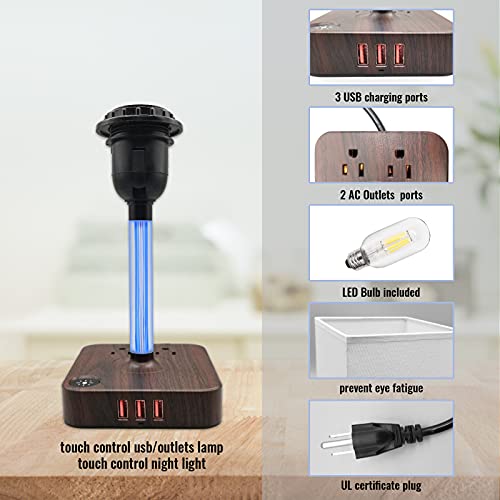 Alacoo Table Lamp With 3 Usb Ports And 2 Outlets Power Strip, Touch Bedside Lamps For Nightstand, 3 Level Dimmable Light & Night Light，Lamp For Bedroom/Office/Kids Room #TOP4