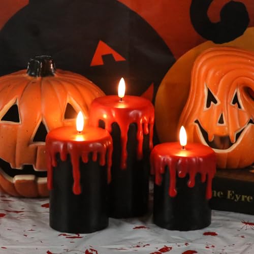 Image of Halloween Decorations Led Candles Flickering with 6H Timer, Battery Operated Halloween Candles, 3 Pcs Drip Wax Spooky Halloween Decor Indoor Real Wax, D3 x H 4 inch 5 inch 6 inch