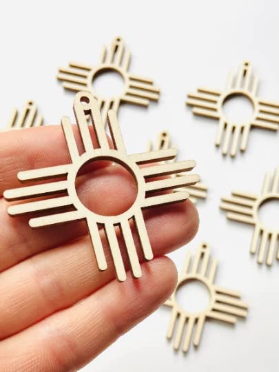 Miniatura 2 de 12 Pieces (Many Sizes) Smooth Unfinished Wood New Mexico Zia Sun Symbol Laser Cutout Dangle Earring Jewelry Blanks Charms Ornaments Shape Crafts