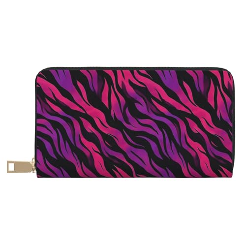 Leather Thin Slim Wallets for Women & Men - Pink Purple Pattern Print Card Wallet Holder with Zipper