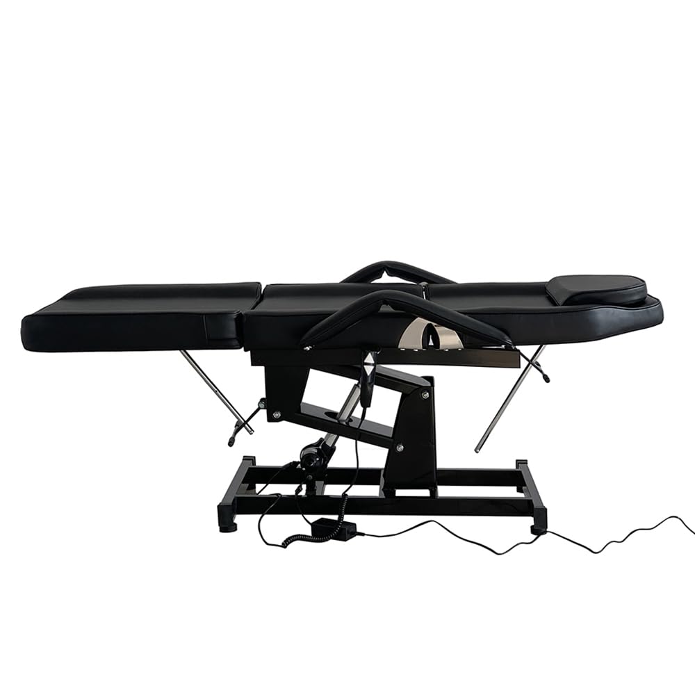 Tavolo da Massaggio Regolabile Letto per Massaggio Elettrico Pieghevole in Pelle PU per Salone Orofessionale e Casa, 82 x 180 x 63-87 cm (Nero)