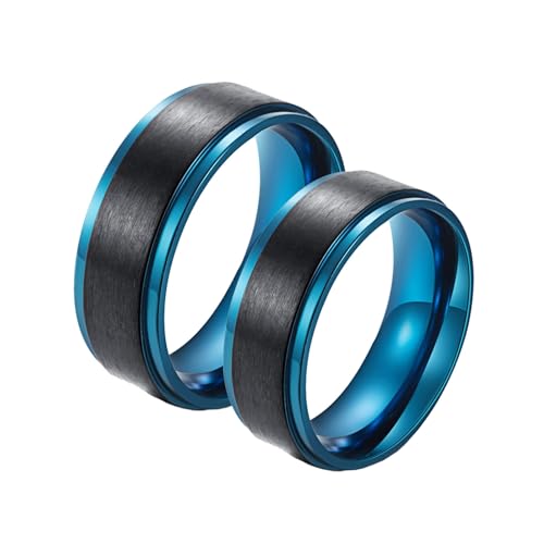 Anillo de promesa de amor para hombre, de acero inoxidable, 2 unidades, titanio azul y negro, cepillado, anillos de boda de 8 mm, para parejas, joyería del día de la madre, Women N 1/2 + Men N 1/2,