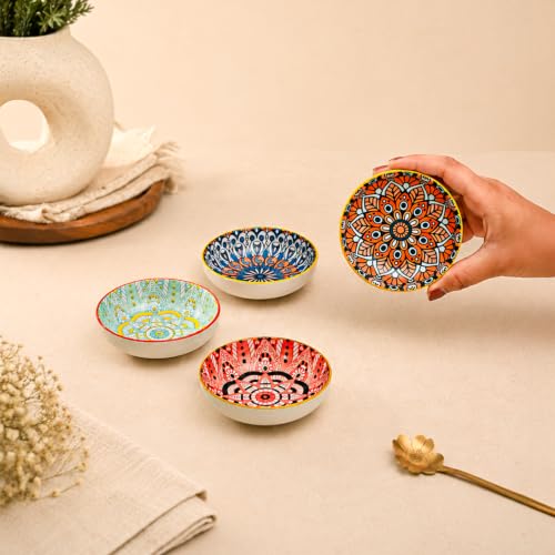 Image of MARKET 99 Ceramic Chutney Bowl Set of 4 (90ml Each) | Multi Color Dip Bowls for Sauces, Pickles & Condiments | Mini Serving Bowls Set with Glossy Finish for Dining Table & Snacks