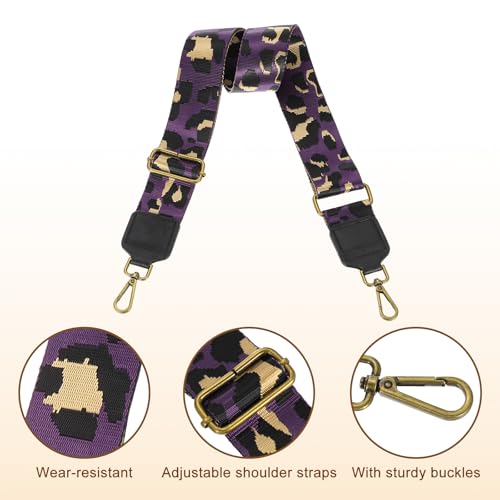 Image of uxcell Wide Shoulder Strap, 5cm Adjustable Purse Strap Replacement Crossbody Strap for Shoulder Bag Handbag, Purple, Bronze Square Mouth Buckle