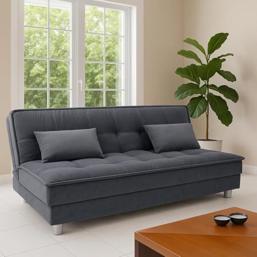 FURNY Gaiety 3 Seater Fabric Sleeper Supersoft Sofa Cum Bed in Grey Color